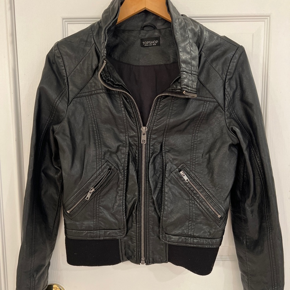 Topshop Faux Leather Biker Jacket